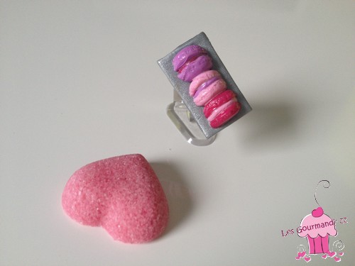 Bague 3 macarons sur plateau argent